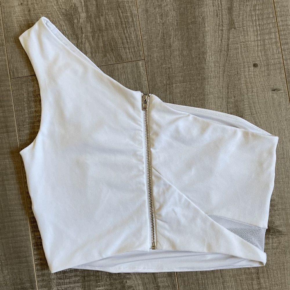Bebe White One shoulder Cropped Top XS - Picture 2 of 9